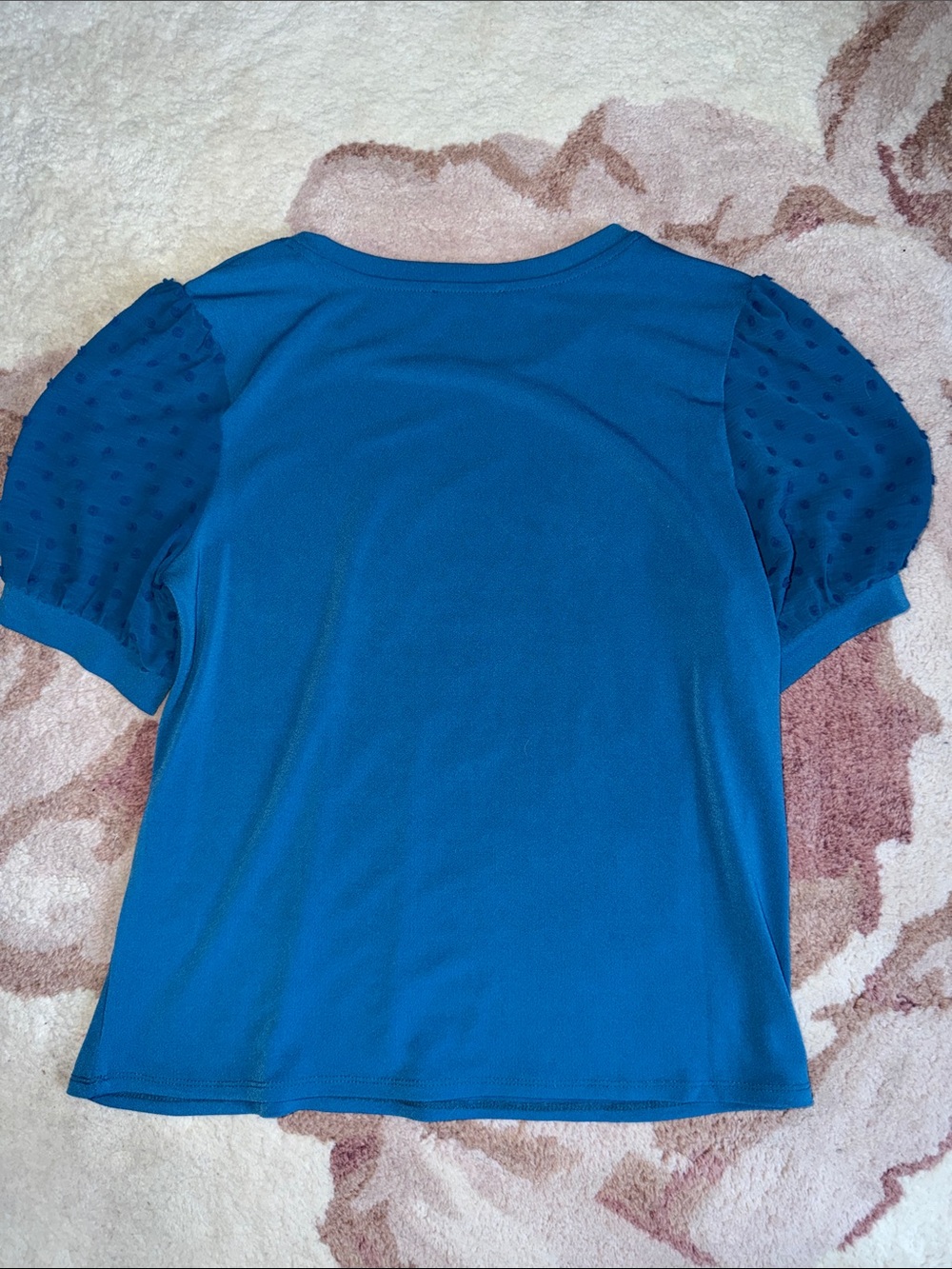 CeCe Sapphire Sky Puff Sleeve Mixed Media Top - Picture 6 of 6